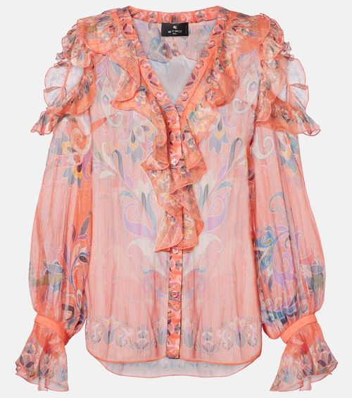Printed ruffled silk blouse