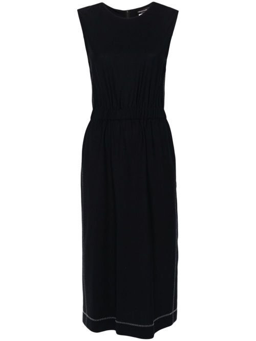 Contrast-Stitched Merino Wool Midi Dress — navy
