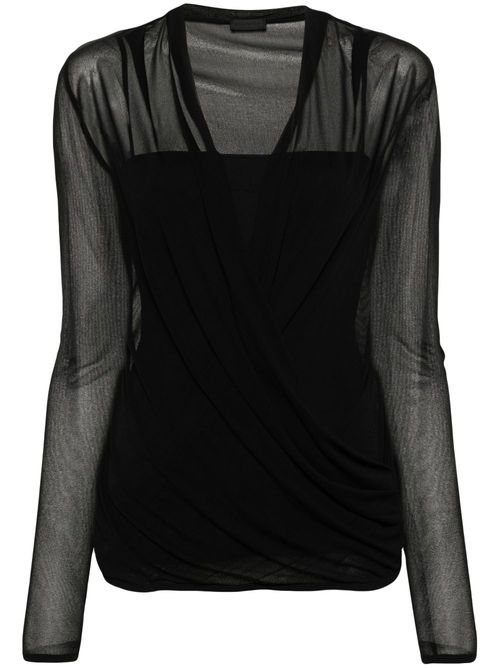 Black V-Neck Mesh Top - Women's - Polyamide/Acetate