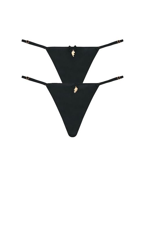Fleur du mal Best Friends Charm Luxe V-string in Black. - XS/S also in