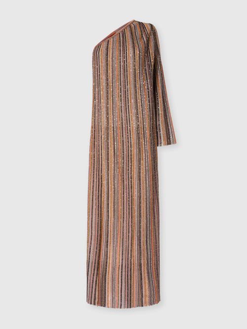 Missoni - Vestido largo asimétrico de viscosa lamé acanalada, Mujer, Dorado& Beige