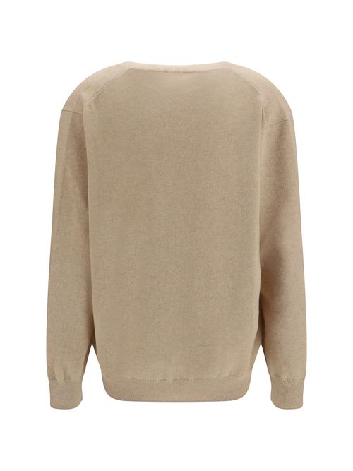 Cashmere V-Neck Sweater — Beige