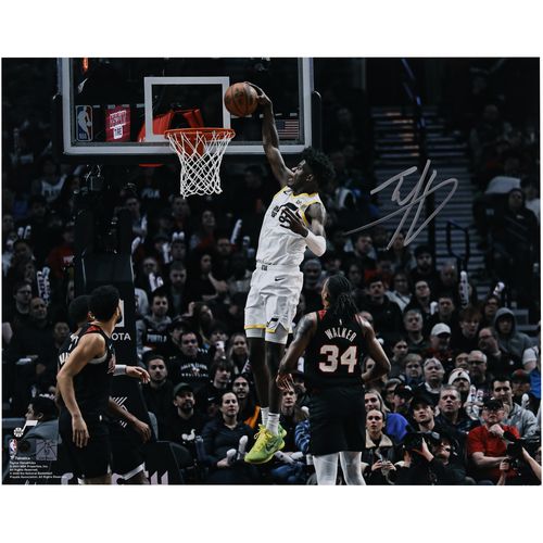 "Taylor Hendricks Utah Jazz Autographed 16"" x 20"" Dunk vs. Trailblazers Photograph"
