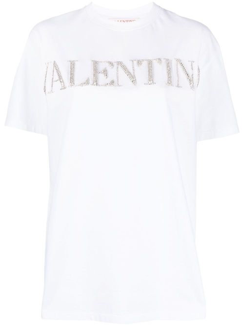 Crystal-logo cotton T-shirt - White