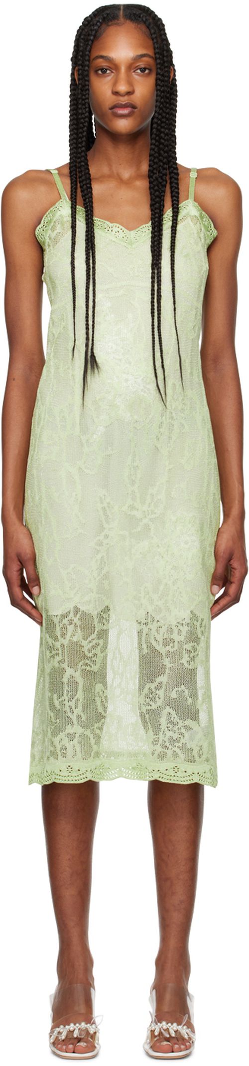 green emerald velvet dress Sheer Top Slip Dress — Green/Nude