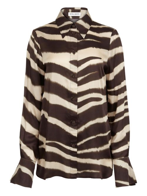 Zebra-print bell-cuff shirt - Brown