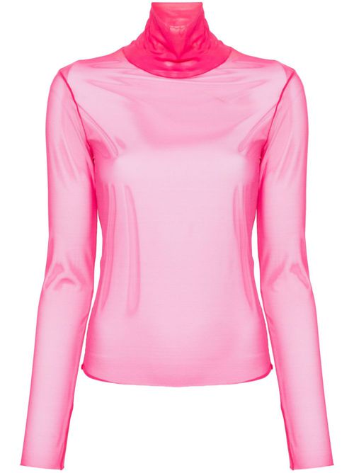 Roll-neck mesh T-shirt - Pink