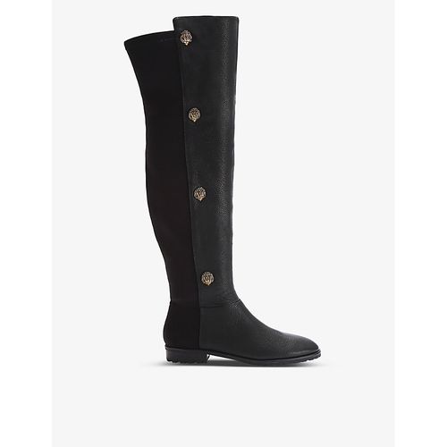 Womens Black Shoreditch Eagle Head-embellished Leather Knee-high Boots