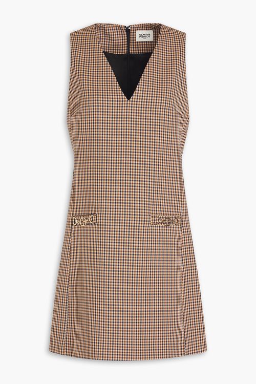 Embellished checked twill mini dress - Neutral - FR 40