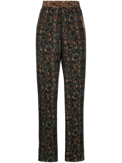 Ozio floral-print silk trousers - Black