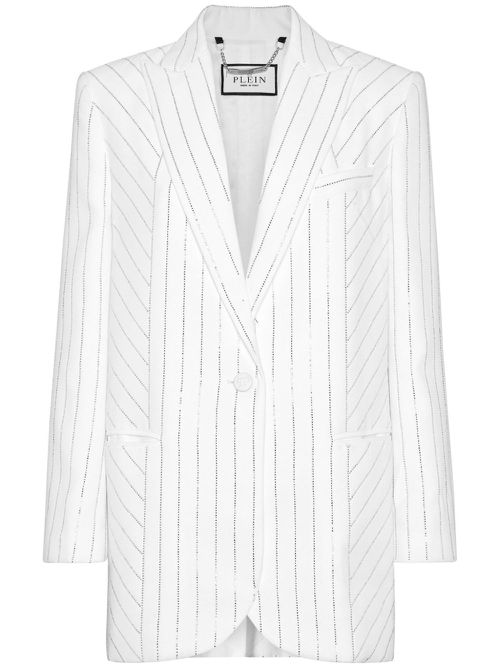 Crystal-pinstripe cady blazer - White