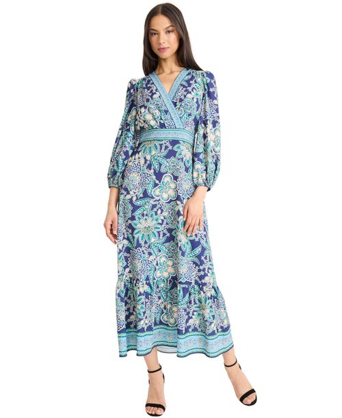 Women's Balloon-Sleeve Midi Dress - Navy/blue