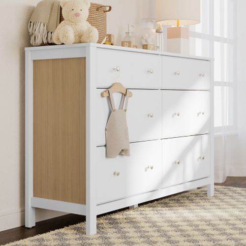 Storkcraft Horizon 6 Drawer Double Dresser, White/Driftwood