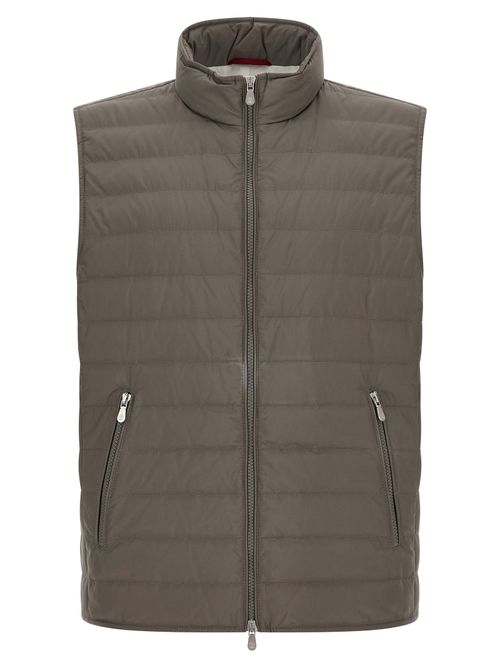 Quilted Down Vest — Gray