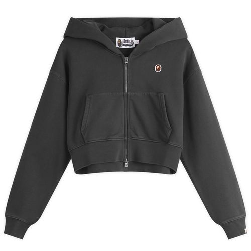Women's Pigment Dyed One Point Crop Zip Hoodie Black