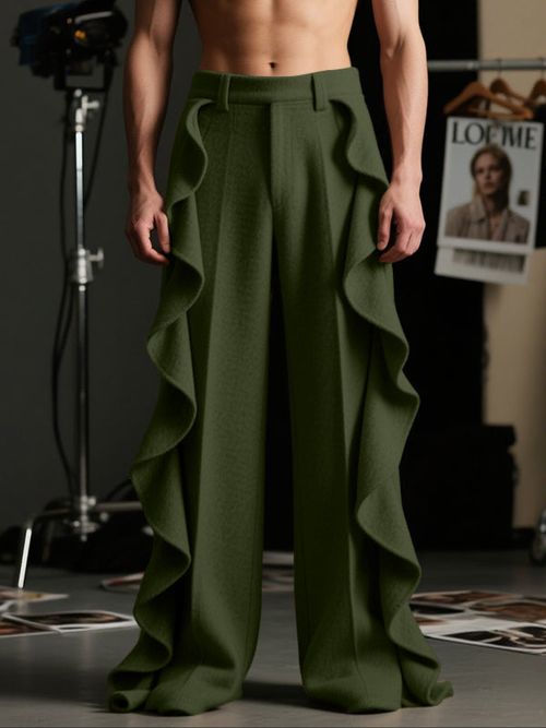 Men's Ruffled Patchwork Casual Pant SKUL29560 - Green / S