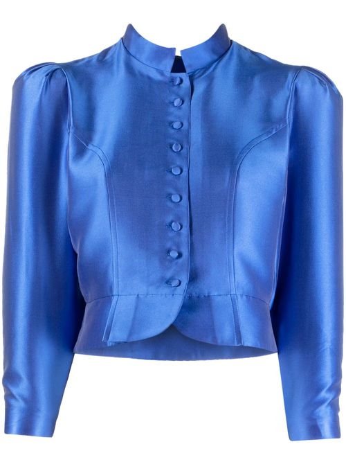Amoako satin-finish cropped jacket - Blue