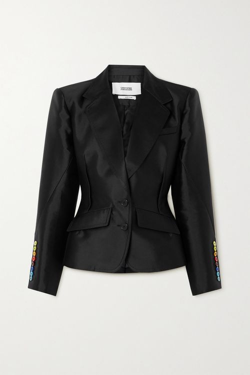 Gathered Silk And Wool-blend Twill Blazer - Black
