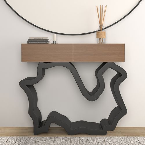 1000mm Modern Walnut & Black Console Table with Drawer