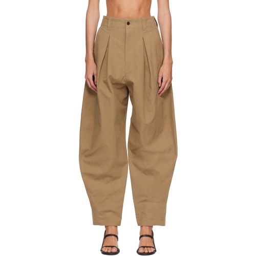 Beige Milo Pintuck Cotton Trousers