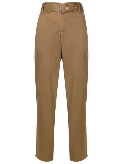 Belted-waist straight-leg trousers - Brown