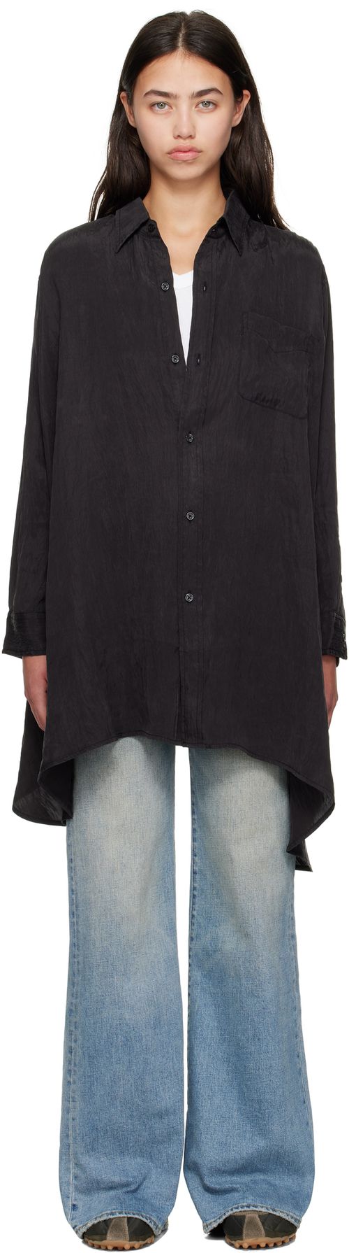 Black Draped Front Shirt