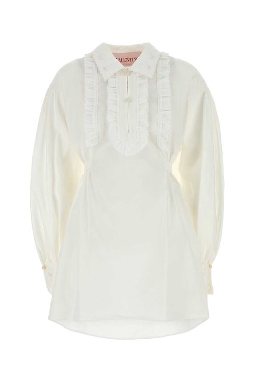 White Cotto Blend Shirt Dress