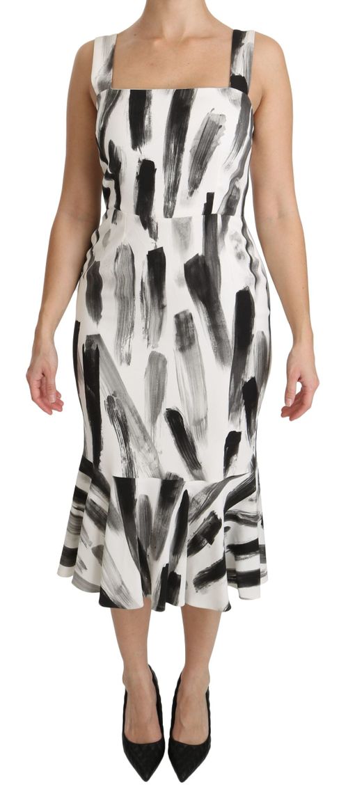 Brush-Stroke Printed Dress — White