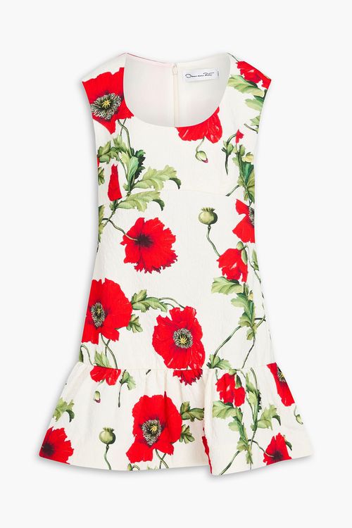 Floral-print cotton-blend cloqué mini dress - Red - US 8