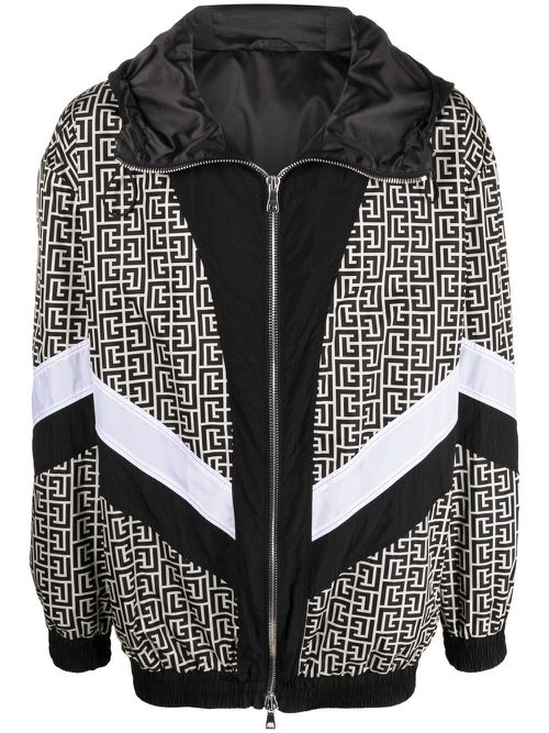 Monogram-print hooded bomber jacket - Black