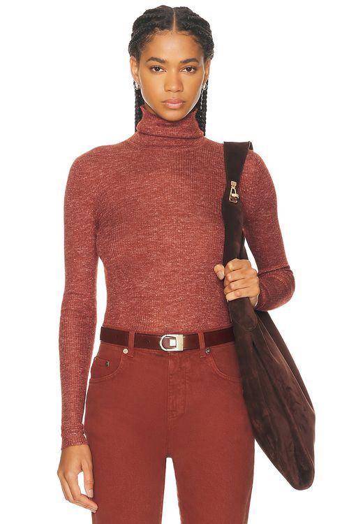 Gabriela Hearst Alonda Turtleneck Sweater in Burnt Sienna - Burgundy.  XS also in L