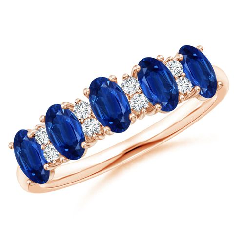 Angara 1.5 Carats Five Stone Blue Sapphire and Diamond Wedding Ring in 18K Rose Gold