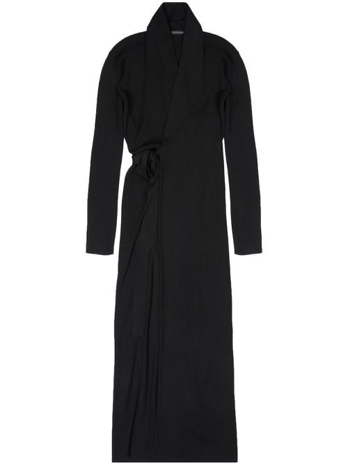 Ribbed-knit silk wrap dress - Black