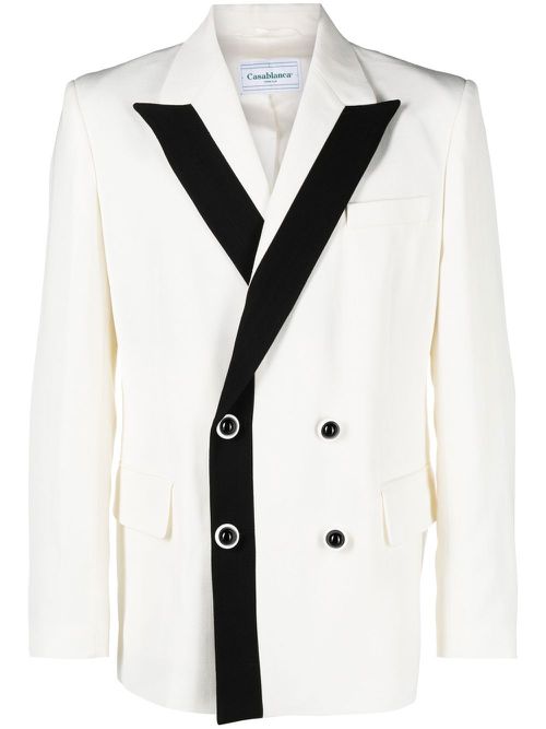 Contrast-lapel double-breasted blazer - Neutrals