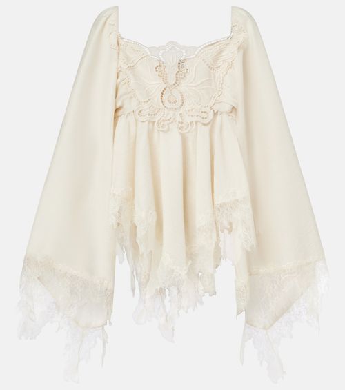 Embroidered lace-trimmed blouse