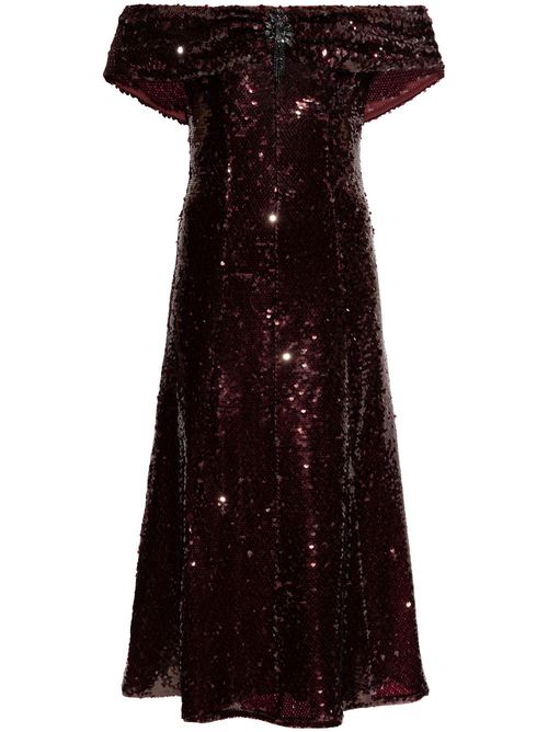Sequinned off-shoulder dress - Brown