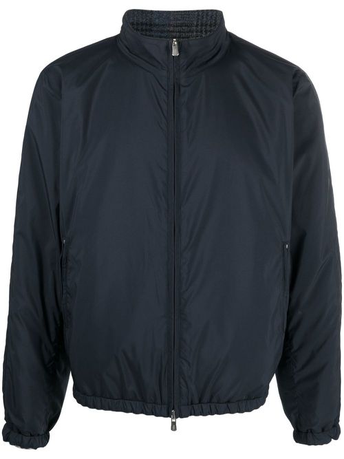 Check-pattern reversible virgin-wool coat - Blue