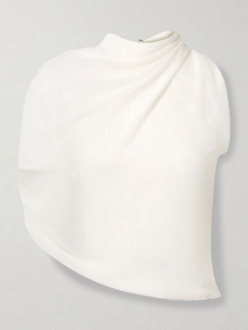 Pablo One-sleeve Cutout Draped Crepe Top - White