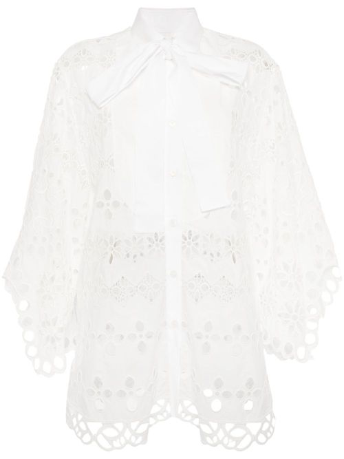 Lace Embroidered Cotton Shirt - White