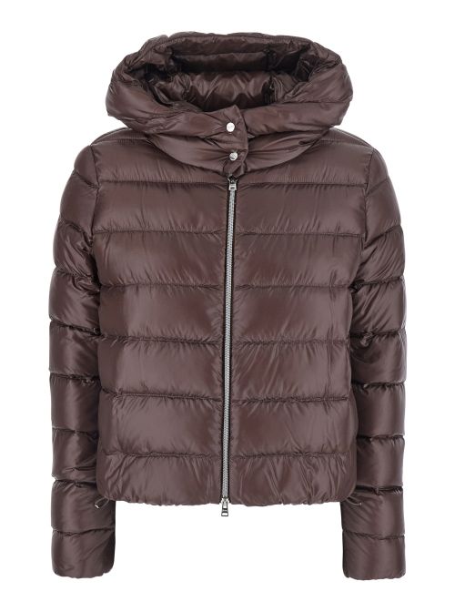 Hooded Puffer Down Jacket — Brown