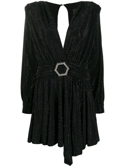 Belted long-sleeve mini dress - Black