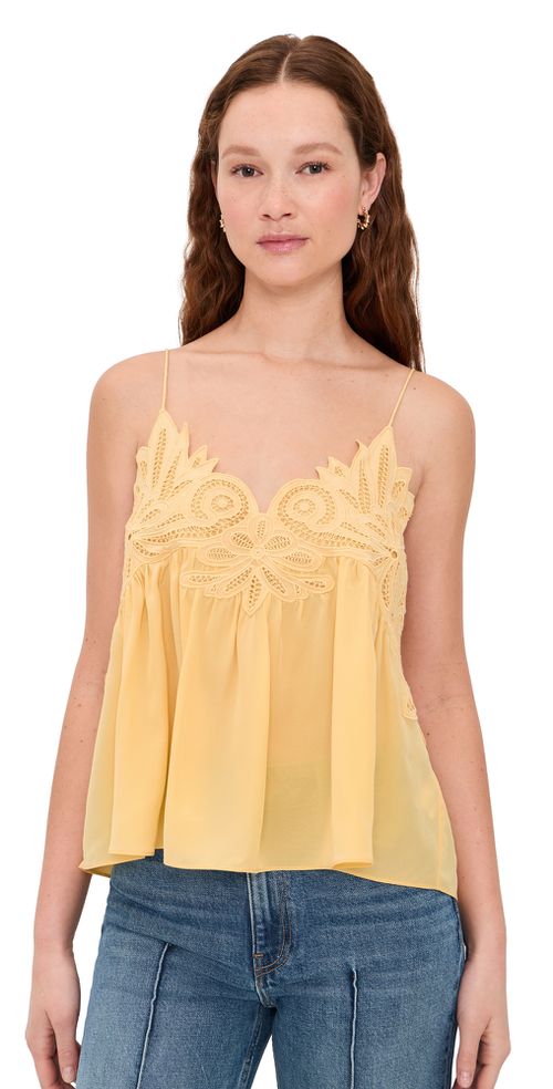 Rosie Lace Applique Silk Tank Top Dandelion