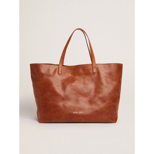 Golden Goose - Pasadena Bag In Tan-colored Glossy Hammered Leather With Gold Logo On The Front, Woman, : U