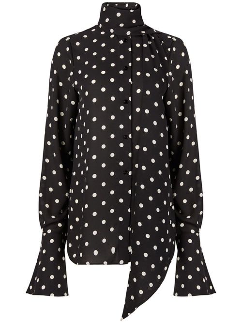 Polka-dot pussy-bow shirt - Black