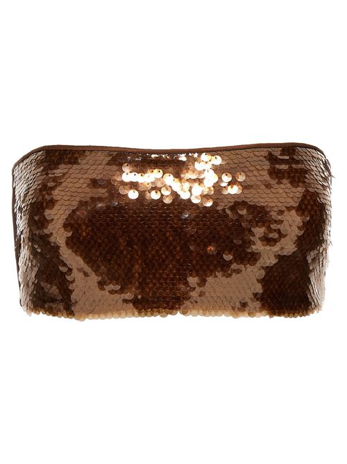 -Sequin Top Top Marrone-Donna
