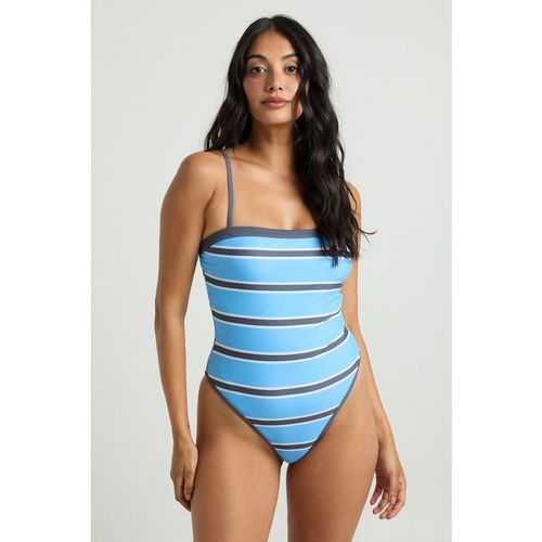 Boohoo Womens Striped Contrast Binding Bandeau Swimsuit - Blue