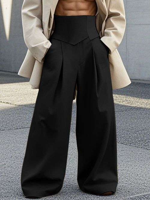 Mens Wide-Leg Solid Color Pant SKUK93628 - Black / S