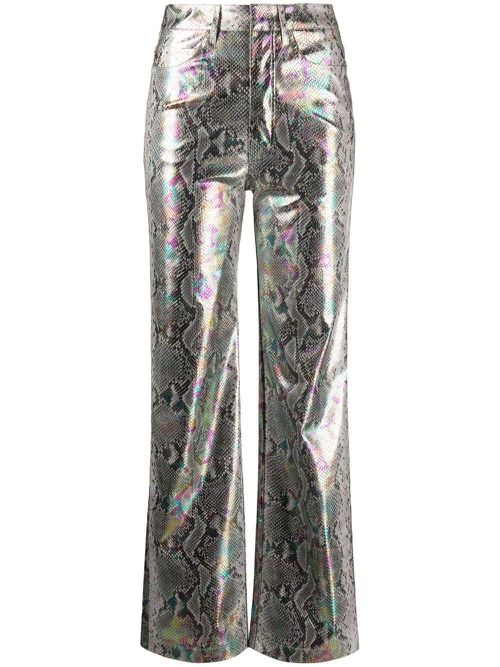 Holographic snakeskin-print trousers - Silver