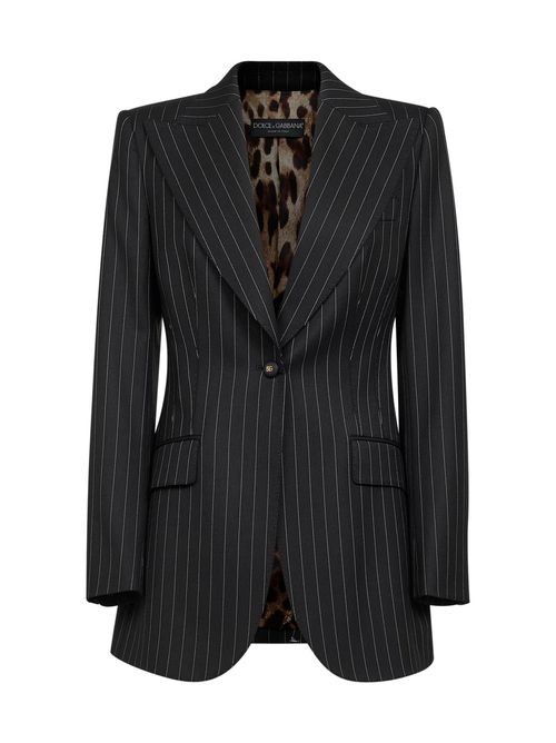 Pinstriped Virgin Wool Blazer — Black