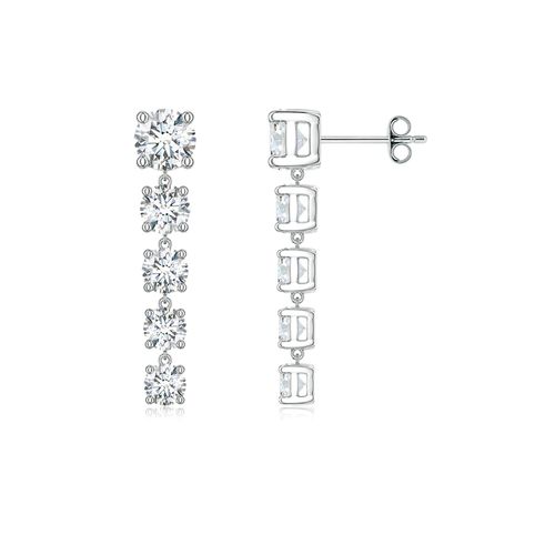 Angara 2.44 CTW Graduated Round Diamond Five-Stone Dangle Earrings in Silver